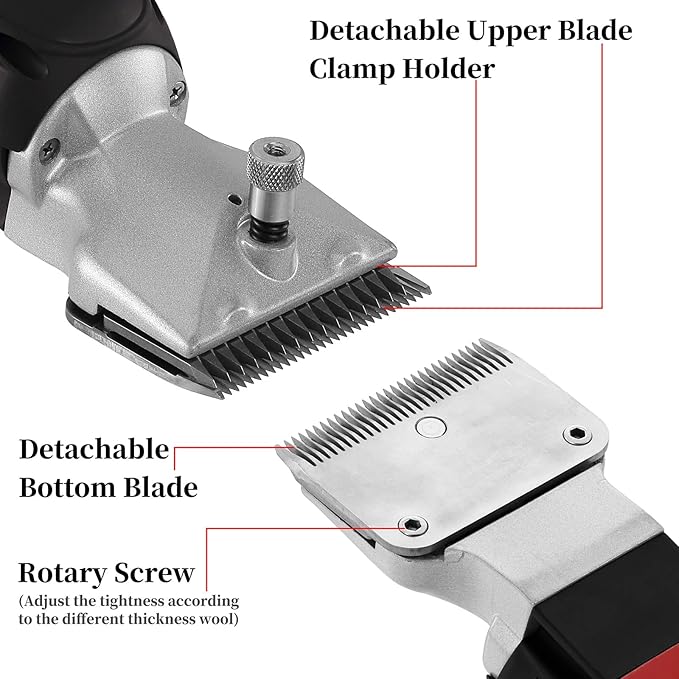 DUCKBOY Heavy Duty Clippers for Thick Coats Animals, 500W Professional Electric Shearing Machine for Horse Pony Cattle and Large Dogs Livestocks Grooming, 6 Speed &amp; 2 Detachable Shearing Blades