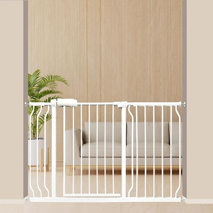 Extra Wide Baby Gate 48-53 Inch, Tension Mounted No Drilling, Pressure Mounted Indoor Safety Gate for Stairs &amp; Doorways - Metal Design for Kids and Pets, White