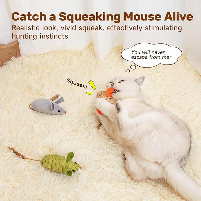 Potaroma Cat Toys: 3pcs Squeak Mice Interactive Catnip Silvervine Animals for Indoor Kittens - Dental Matatabi Cat Nip &amp; Chew Exercise Toy for All Breeds &amp; Species