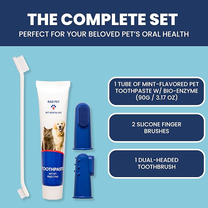 Rad Health Dental Kit - Dog Toothbrush and Toothpaste Kit for Daily Oral Care, Dual Brushes for Deep Cleaning, Safe for Cats &amp; Dogs, Reduces Bad Breath, Prevents Gum Disease