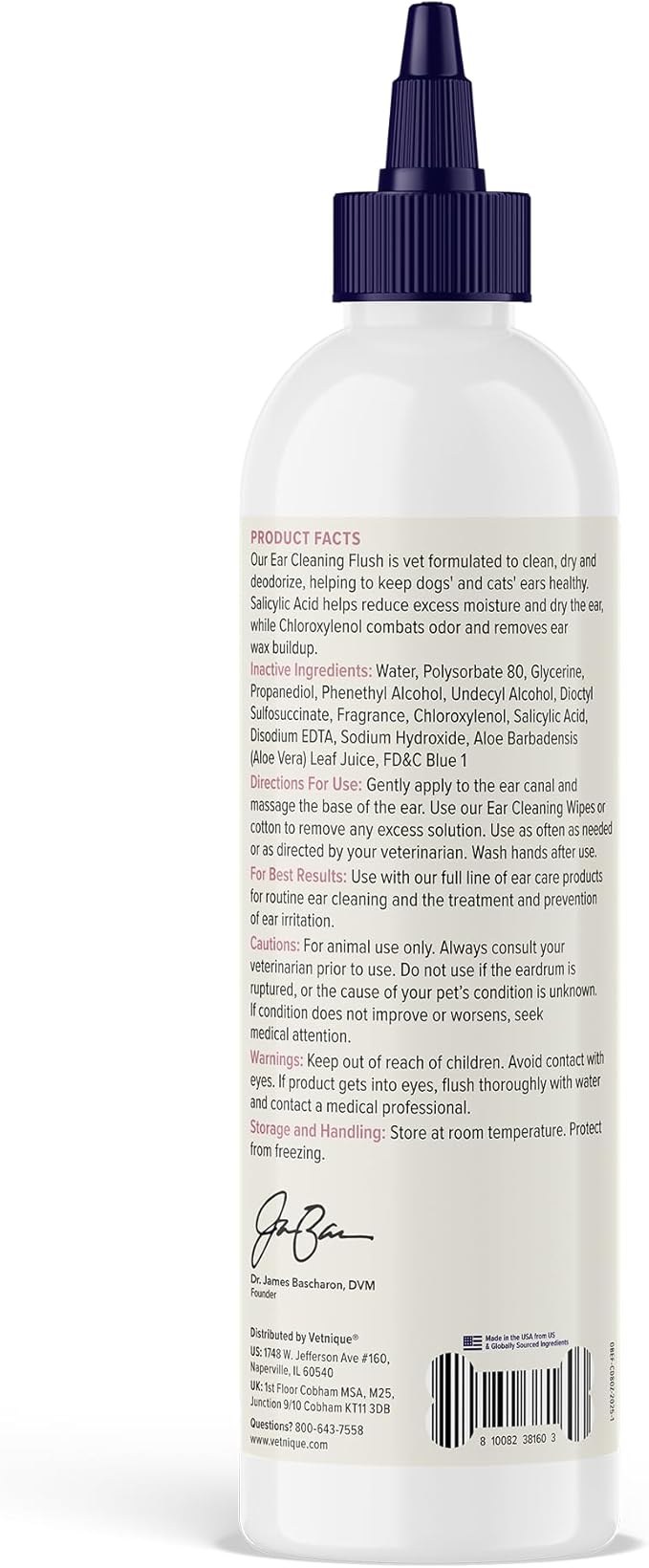 Vetnique Oticbliss Cat &amp; Dog Ear Cleaners: Medicated Dog Ear Drops for Infection, Antiseptic Flush, &amp; Wipes to Reduce Itchy Ears &amp; Head Shaking - Vet Recommended for Itchy Ears (8oz, Flush)