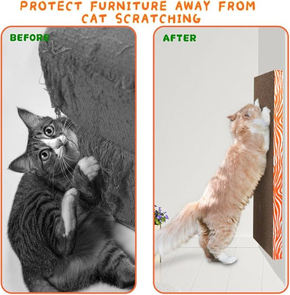 Cat Scrather Box with 4 pcs Large Scratching Cardboard and Toy Ball, Catnip, 4 in 1 Large Refillable &amp; Reversible Cat Scratcher Pad, Cardboard Cat Bed for Big Medium Small Lazy Kitty