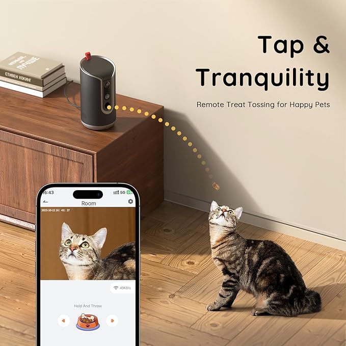 2K Pet Camera Treat Dispenser, AI Photo Album, Dog Camera with 360° Auto Tracking &amp; 5G/2.4G WiFi, 2-Way Talk, Remote Treat Tossing, Motion Alerts for Cats Indoor