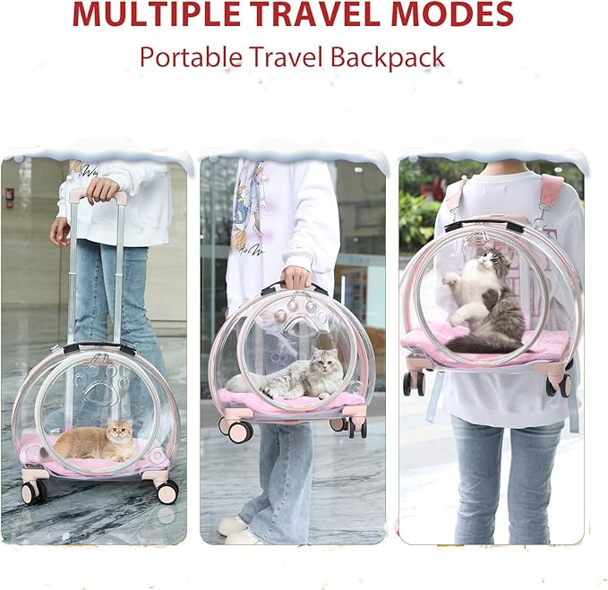 Transparent &amp; Fully Breathable Hard cat Carrier with Rolling Wheels for Dogs, Cats, Multiple Carrying Options, Perfect for Traveling/Taking a Walk