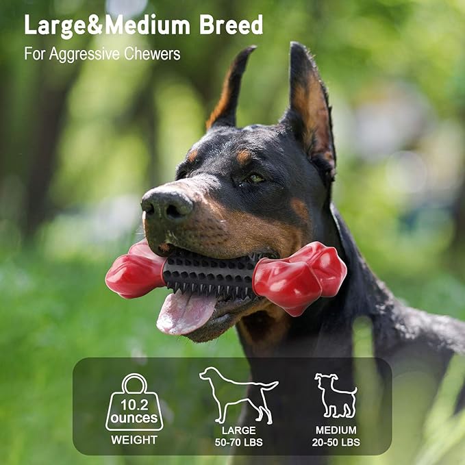 Apasiri Tough Dog Toys for Aggressive Chewers Large Breed, Dog Chew Bone with Bacon Flavor, Nylon &amp; Rubber Chew Toy for Medium Large Dogs