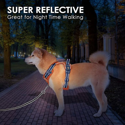 PHOEPET No Pull Dog Harness, Unique Colors Reflective Adjustable Dog Vest, with Soft Training Handle Metal Clips for Small Medium Large Dogs (Orange Base &amp; Blue Straps,S)