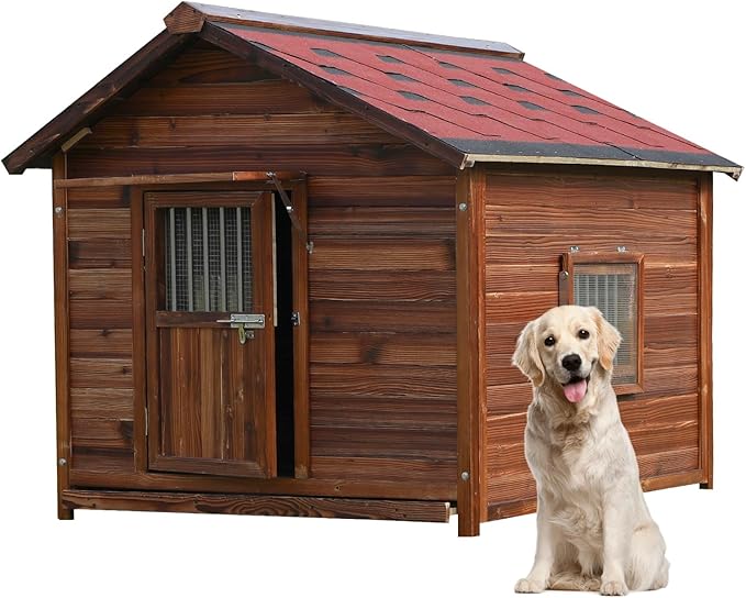 Outdoor Dog House for Large Breed Dogs with Removable Floor&amp;Roof, Heavy Duty Pet House, Weatherproof Warm Dog House Outside, 2XL