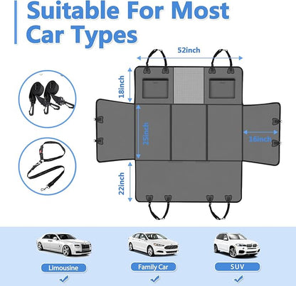 Hard Bottom Dog Car Seat Cover for Back Seat – Waterproof Nonslip Hammock Extender for Trucks &amp; SUVs, Heavy Duty Pet Protector, Gray Faux Leather