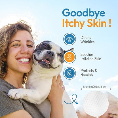 Bulldog Wrinkle Wipes for Dogs – Deodorizing &amp; Soothing with Honeysuckle Extract – Non-Irritating, Cleans Wrinkles, Folds, Paws &amp; Tail Pockets – for Bulldogs, Pugs &amp; Frenchies (100 Count)