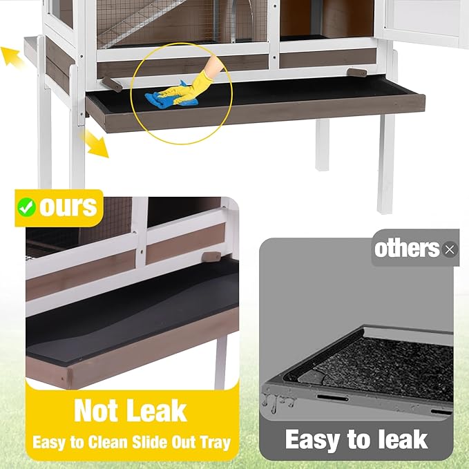 Aivituvin 2-Story Rabbit Hutch with Anti-Chew Ramp &amp; Zinc Sheet - 36.6" Indoor Guinea Pig Cage, Wooden Stand, Pull-Out Tray &amp; Leakproof Floor (Brown)