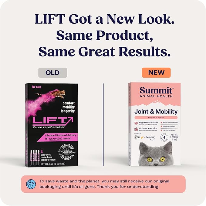 Summit Feline Pain Relief Supplement Inflammation Hip &amp; Joint Support Vitamin for Cats - Natural Chrondroitin with Liposomal Delivery for Arthritis - Drug Free - All Ages
