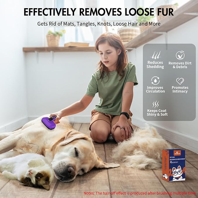 Dog Brush Kit - Self-Cleaning Slicker Brush with Bath Brush &amp; Undercoat Rake | Deshedding Tools for Large - Small Dogs &amp; Cats, Professional 3-in-1 Pet Grooming Set for Heavy Shedding, Purple