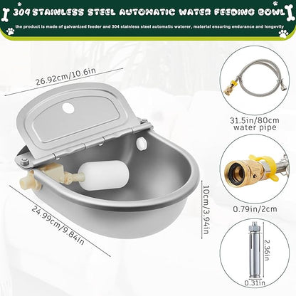 Integrated No Installation Galvanized Automatic Dog Feeder and 304 Stainless Steel Automatic Water Dispenser for Large Dogs 25lbs Outdoor Gravity Feeder Livestock Waterer