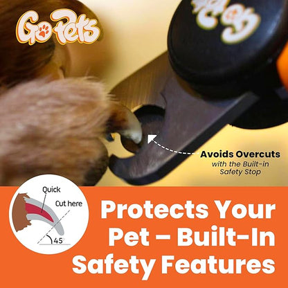 GoPets Nail Clipper for Large Sized Pets, Quick Sensor Safety Guard, Heavy Duty Trimmer for Thick Nails, Stainless Steel Blades, Grooming Tool for Dogs &amp; Cats, Non-Slip Handle, Built-in Nail File