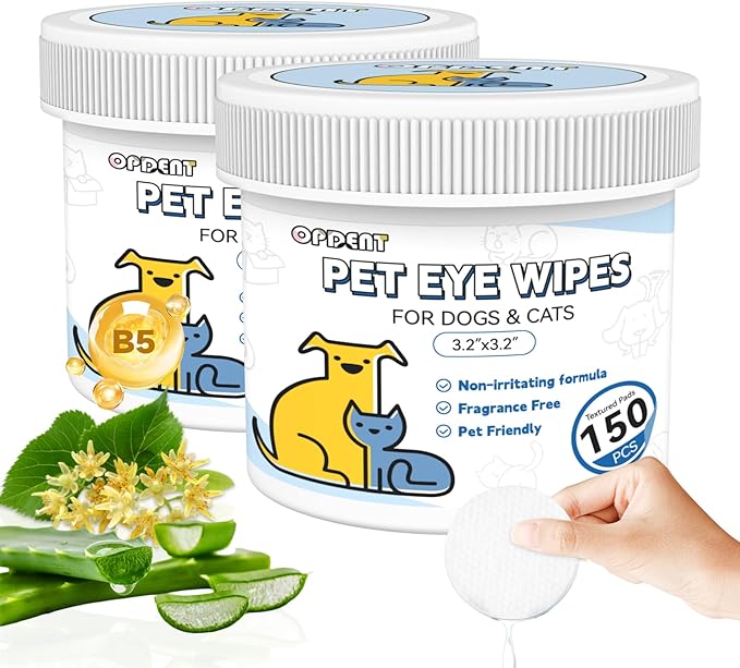 Eye Wipes for Dogs &amp; Cats - Tear Stain Remover for Dogs - Dog Eye Cleaner, Eye Debris, Discharge, Mucus Secretions - Eye Wipes for Dogs &amp; cat Eye Wipes (3.2 in,300pcs)