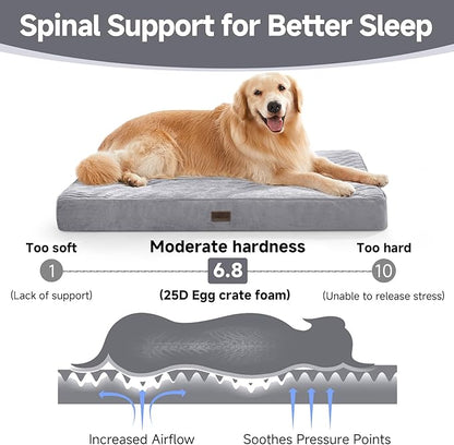 OhGeni Orthopedic Waterproof &amp; Machine Washable Dog Bed for Medium Large Pets, Suitable for Crates, Cat Mat with 25D Egg Crate Foam, Non-Slip Bottom &amp; Removable Cover, 35 Inches(Gray)