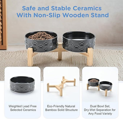 SPUNKYJUNKY Elevated Dog Bowls Ceramic, 5.1&