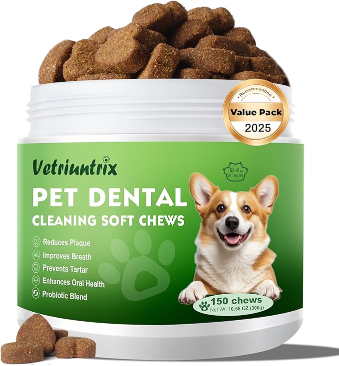 Dog Dental Care Powder - Plaque &amp; Tartar Control with Natural Enzymes, Teeth Cleaning Powder for Dogs with Probiotic, Bad Breath Treatment for Small Medium Large Dogs
