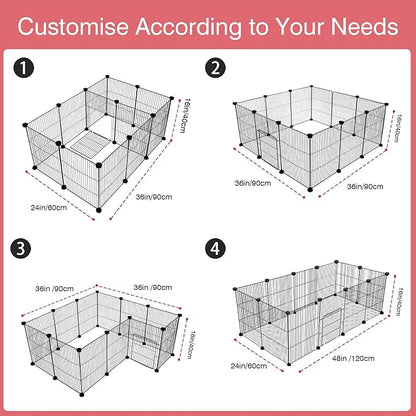 12 Panels Small Animal Playpen,Pet Playpen with Waterproof Mat,C&amp;C Cage for Guinea Pigs,Puppy Play Pen,Bunny Playpen,Indoor Outdoor Portable Metal Wire Yard Fence