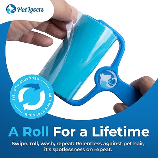 PetLovers EzRoll Reusable Lint Roller - Sticky for Life &amp; Multi-Purpose Pet Hair, Dust, &amp; Lint Remover for Clothing, Upholstery, &amp; Cars - Sustainable, Washable &amp; Efficient