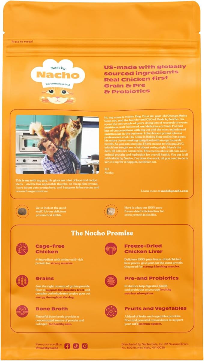 Made by Nacho Dry Cat Kibble 4lb Bag, High Protein Premium Cat Food with Freeze Dried Pieces, Cage-Free Chicken &amp; Duck, Limited Ingredients, Single Bag