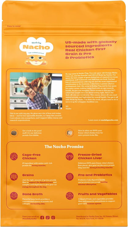 Made by Nacho Dry Cat Kibble 4lb Bag, High Protein Premium Cat Food with Freeze Dried Pieces, Cage-Free Chicken &amp; Duck, Limited Ingredients, Single Bag