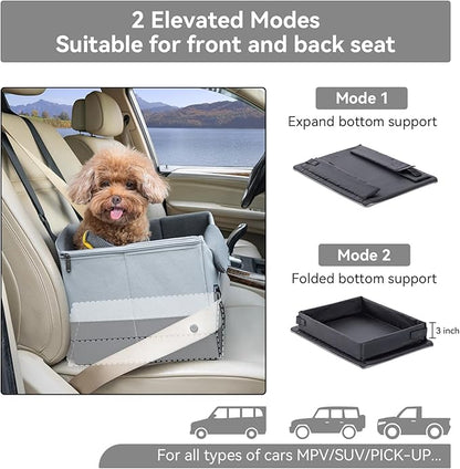 A4Pet Dog Car Seats for Small Dogs, Booster Car Seat with Patent Buckles &amp; Clip-On Safety Leash, Pet Seat for Puppy Small Dogs Cats Under 25 Lbs, Grey