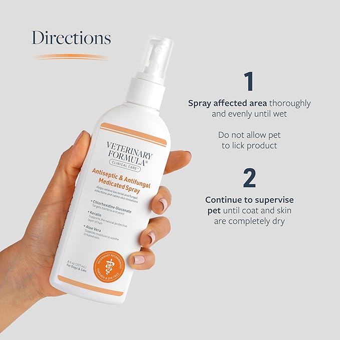 Veterinary Formula Clinical Care Antiseptic and Antifungal Medicated Spray for Dogs &amp; Cats, 8 Fl Oz (1 Pack)