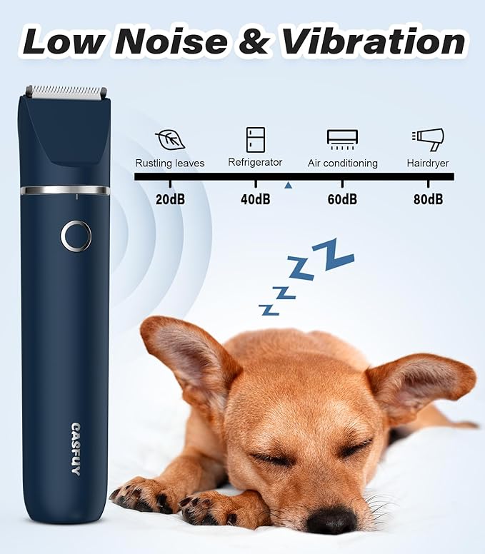 Casfuy Cordless Hair Trimmer, Low Noise Grooming Clipper for Dogs Cats &amp; Small Pets, USB Rechargeable, Double Blades for Trimming Hair Around Paws, Eyes, Ears, Face, Rump