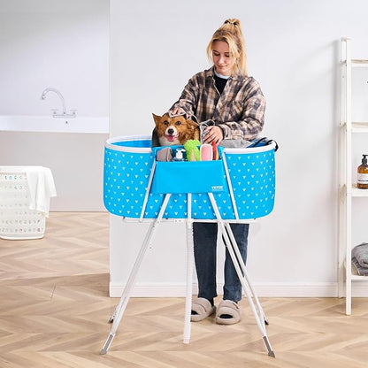VEVOR Portable Dog Bathtub, Elevated &amp; Foldable Space-saving Pet Shower Station with Quick Drainage, Bathing Tub for Washing &amp; Grooming Small and Medium Size Dogs and Cats Indoor &amp; Outdoor, Light Blue