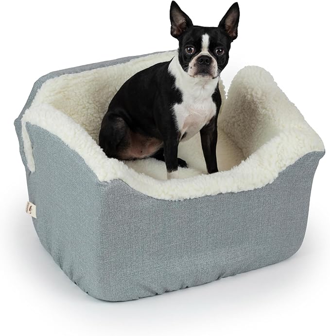 Snoozer Lookout I Dog Car Seat - Small Dog and Puppy Car Seat, Booster Bed for Small &amp; Medium Size Pets up to 25 Lbs, Sherpa Lining, Elevated, Washable, Safe for Travel - Medium, Stone Diamond