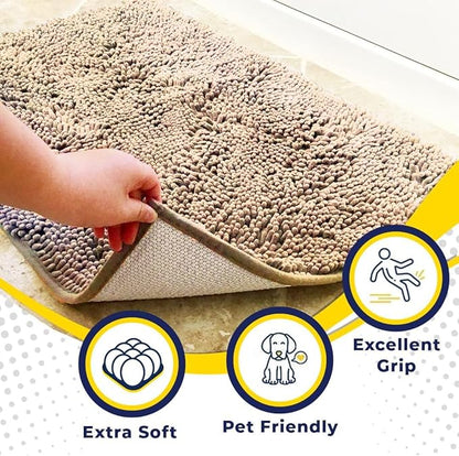 Muddy Mat® Original Dog Door Mat for Muddy Paws, Super Absorbent Microfiber, Non-Slip Washable Pet Rug, Quick Dry Chenille Entryway Carpet, Machine Washable Indoor Outdoor mat, Beige 24"x120"
