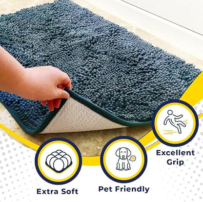 Muddy Mat® Pack of 3 Highly Absorbent Microfiber Dog Door Mat and Pet Rug, Non Slip Thick Washable Area Mat Soft Chenille for Kitchen Bathroom Bedroom and Outdoor - Atlantic Blue Small, Medium &amp; Large