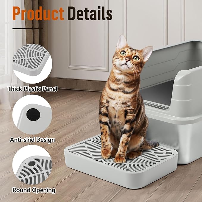 Litter Box Step, Cat Step/Ramp/Catcher with Filter Function, Easy to Clean, Filter Pedal Ideal for Kitten &amp; Elderly Cats (Light Grey)