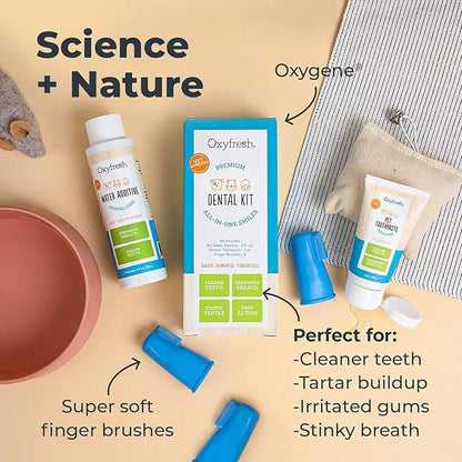 Oxyfresh Premium Pet Dental Kit for Dogs &amp; Cats – Easy Solution for Dog and Cat Fresh Breath, Clean Teeth, Control Plaque &amp; Tartar – Vet Formulated Pet Toothpaste 4oz + Water Additive 16oz Kit