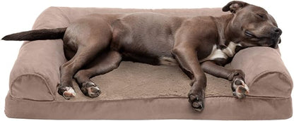 Furhaven Orthopedic Dog Bed for Large/Medium Dogs w/ Removable Bolsters &amp; Washable Cover, For Dogs Up to 55 lbs - Plush &amp; Suede Sofa - Almondine, Large