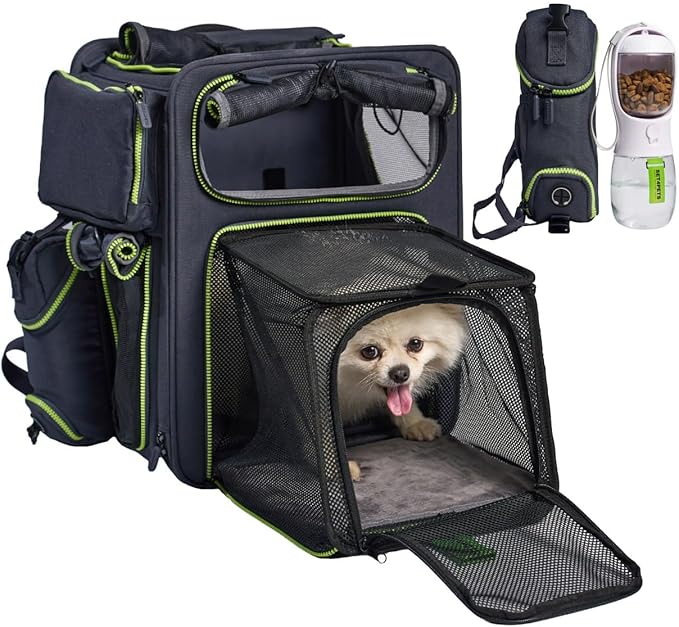 Cat Backpack Carrier &amp; Dog Car Seat for Small Pets Up to 25 lbs - Expandable Cat Carrier Backpack with Safety Leash and Breathable Mesh - Waterproof for Travel - 3 in 1