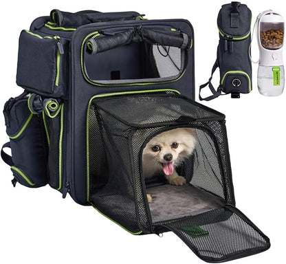 Cat Backpack Carrier &amp; Dog Car Seat for Small Pets Up to 25 lbs - Expandable Cat Carrier Backpack with Safety Leash and Breathable Mesh - Waterproof for Travel - 3 in 1
