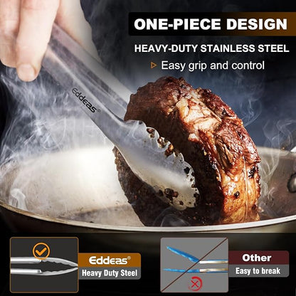 Tongs For Cooking - All Metal Heat Resistant 600 Degrees Kitchen Tongs, Stainless Steel Locking Tongs, For Food,Salad, BBQ, Grill, Dishwasher, Set of 3-7",9" &amp; 12 inch