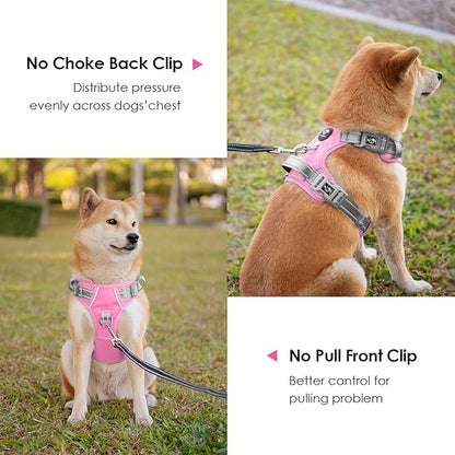 PHOEPET No Pull Dog Harness, Unique Colors Reflective Adjustable Dog Vest, with Soft Training Handle Metal Clips for Small Medium Large Dogs (Baby Pink Base &amp; Grey Straps,M)