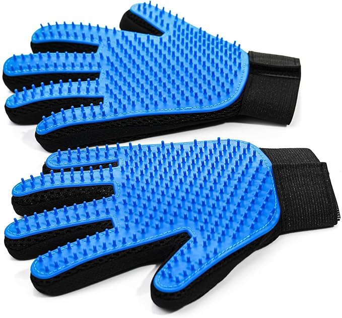 Cat &amp; Dog Grooming Gloves for Shedding - Efficient Deshedding Pet Grooming Gloves 2-in-1 Deshedding Brush &amp; Massage Mitt-Safe for Dogs &amp; Cats (1 Pair Blue)
