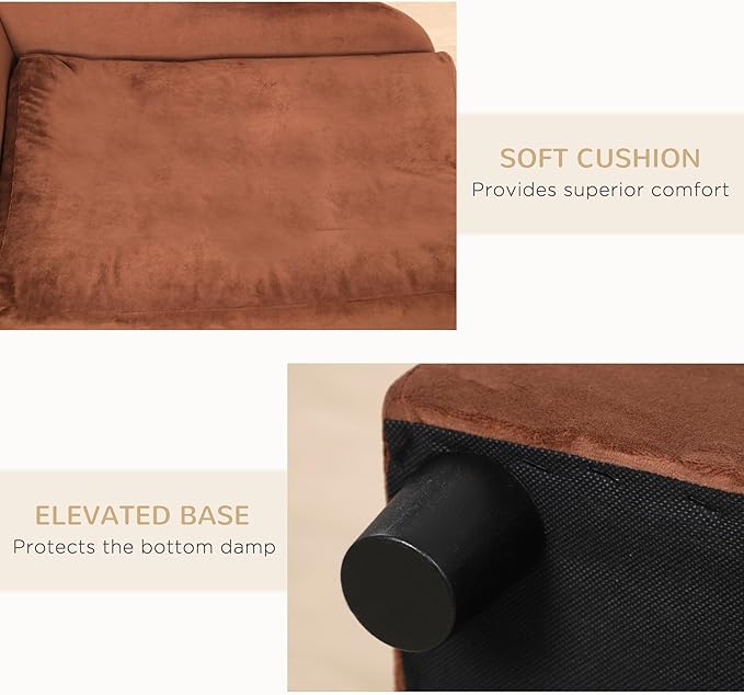 PawHut Luxury Fancy Dog Couch with Hidden Storage, Small Dog Sofa Bed with 2" Soft Foam, Modern Pet Furniture for Puppies &amp; Little Breeds, Brown