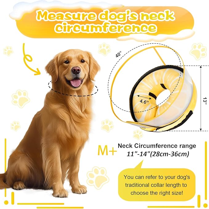 Inflatable Dog Cone Collar with Detachable Enhanced Anti-Licking Shield, Soft Neck Donut Collar for Dogs After Surgery, Adjustable Dog Cone Alternative for Large Medium Small Dogs &amp; Cats