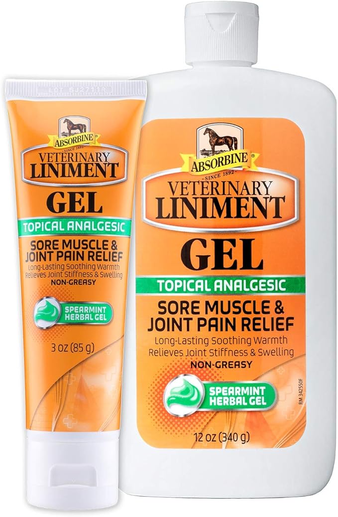 Absorbine Veterinary Liniment Gel, Topical Menthol Analgesic Rub for Sore Muscle, Joint &amp; Arthritis Pain Relief, Combo Pack Includes 12oz Value Size + 3oz Travel Size
