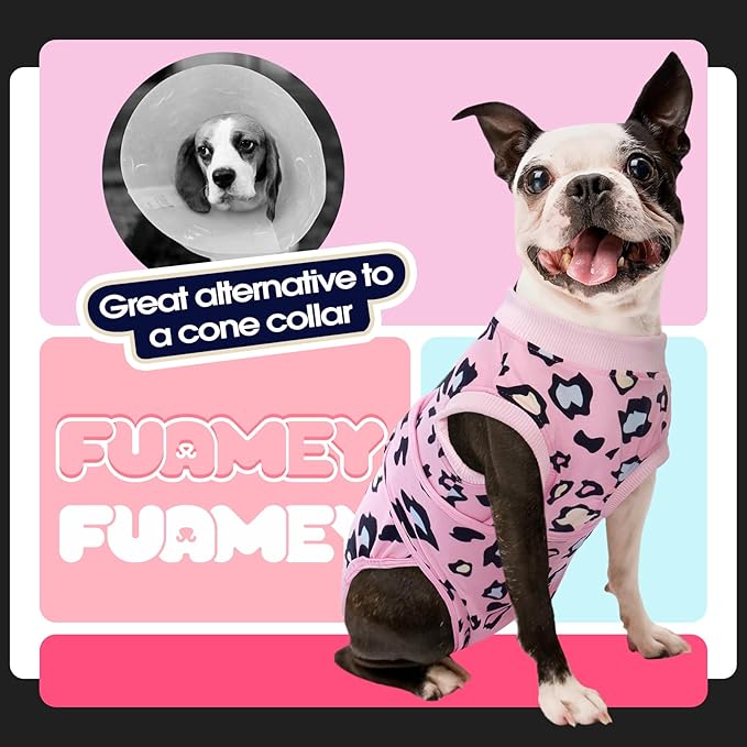 FUAMEY Recovery Suit for Dogs After Surgery,Soft Breathable Dog Bodysuit E-Collar &amp; Cone Alternative Surgical Suit,Male Female Dog Neuter Spay Suits Anti Licking Wounds Onesie Pink Leopard XXL