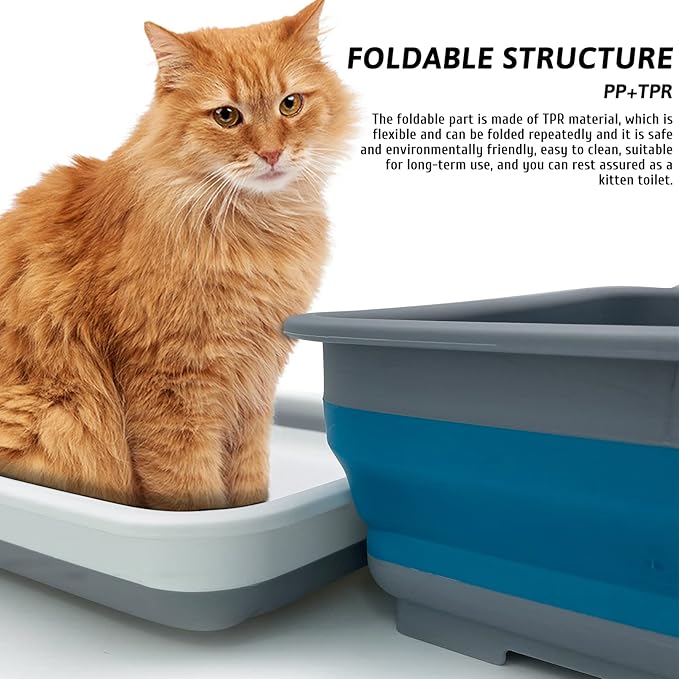 Fhiny 2PCS Open Cat Litter Box, Kitten Potty Pan Semi-Enclosed Foldable Waterproof Travel Toilet Low Entrance for Indoor Cats Small Pet Kitty Rabbit Supplies Easy to Clean and Assemble