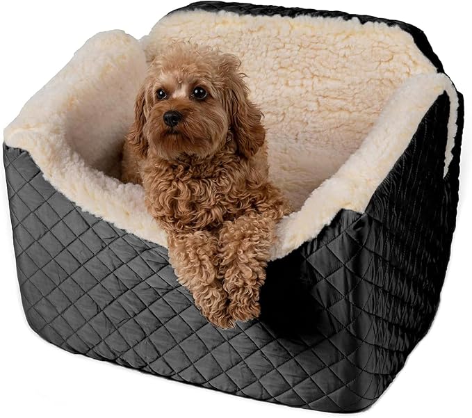 Snoozer Lookout I Car Seat - Dog Car Seats for Small Dogs, Puppy Booster Bed for Small &amp; Medium Sized Pets Up to 25 Lbs, Elevated, Washable - Medium, Black Quilted