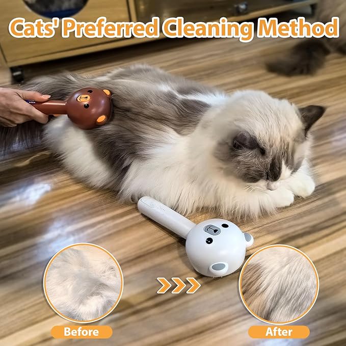 Cat Steam Brush with 2 Spray Levels &amp; Release Button, 4-in-1 IPX7 Waterproof Water Brush for Shedding Grooming, Pet Hair Removal Comb for Long Short Haired Cats Dogs, Self Cleaning Slicker