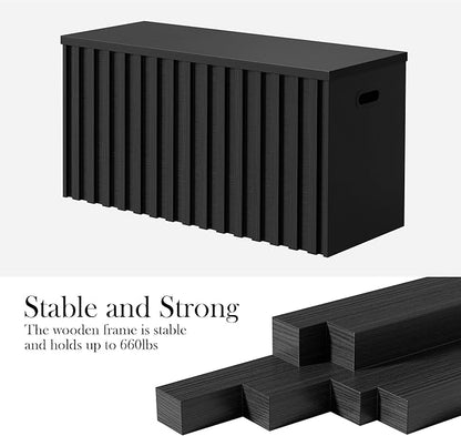 UEV Storage Bench,39.4" Wood Box, Storage Trunk with 2 Safety Hinges, Ottoman Storage Chest, Fluted Storage Bench for Bedroom, Entryway, Living Room(Black)