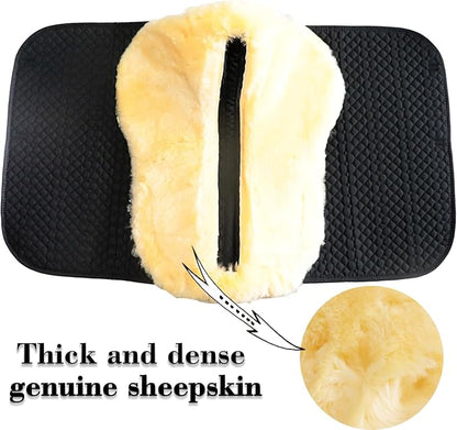 Woolous Dressage Saddle Pad, English Saddle Pad with Sheepskin Trim, Lambskin Wool Fleece Lining, Square Saddle Pad for Equestrian Riding, Comfortable &amp; Shock Absorbing